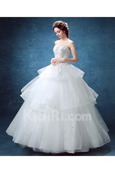 Lace, Organza Sweetheart Floor Length Sleeveless Ball Gown Dress with Bow, Rhinestone, Beads