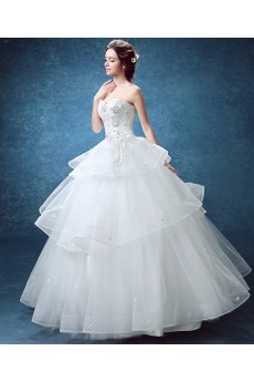 Lace, Organza Sweetheart Floor Length Sleeveless Ball Gown Dress with Bow, Rhinestone, Beads