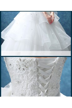 Lace, Organza Sweetheart Floor Length Sleeveless Ball Gown Dress with Bow, Rhinestone, Beads