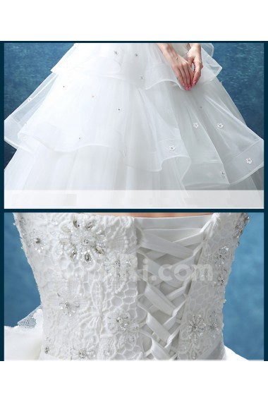 Lace, Organza Sweetheart Floor Length Sleeveless Ball Gown Dress with Bow, Rhinestone, Beads