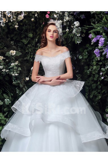 Organza, Tulle, Lace Off-the-Shoulder Floor Length Ball Gown Dress