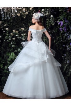 Organza, Tulle, Lace Off-the-Shoulder Floor Length Ball Gown Dress