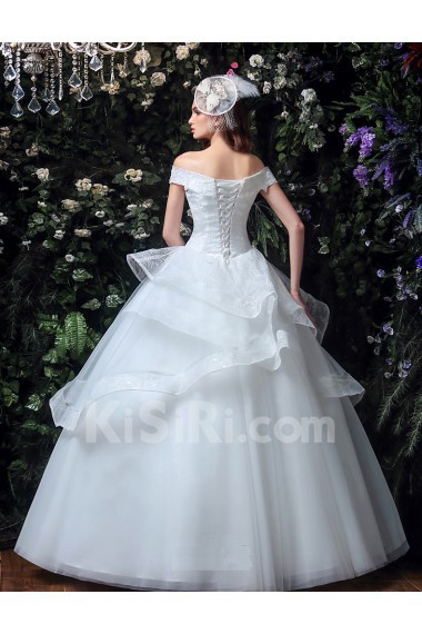 Organza, Tulle, Lace Off-the-Shoulder Floor Length Ball Gown Dress