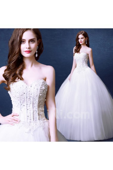 Organza Sweetheart Floor Length Sleeveless Ball Gown Dress with Pearl