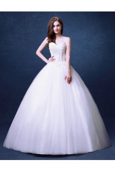 Organza Sweetheart Floor Length Sleeveless Ball Gown Dress with Pearl