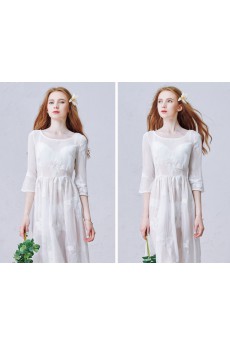 Chiffon Scoop Tea-Length Three-quarter A-line Dress with Flower