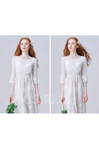 Chiffon Scoop Tea-Length Three-quarter A-line Dress with Flower