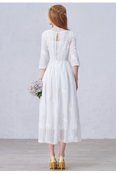 Chiffon Scoop Tea-Length Three-quarter A-line Dress with Flower