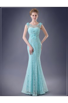 Chiffon, Lace Scoop Floor Length Sleeveless Mermaid Dress with Handmade Flowers