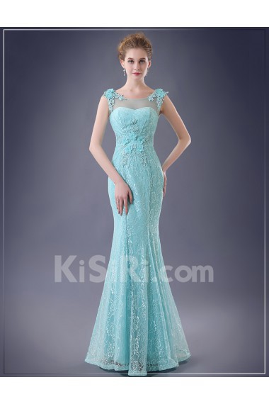 Chiffon, Lace Scoop Floor Length Sleeveless Mermaid Dress with Handmade Flowers