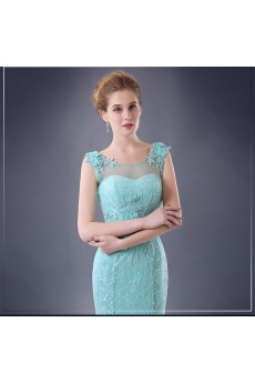 Chiffon, Lace Scoop Floor Length Sleeveless Mermaid Dress with Handmade Flowers