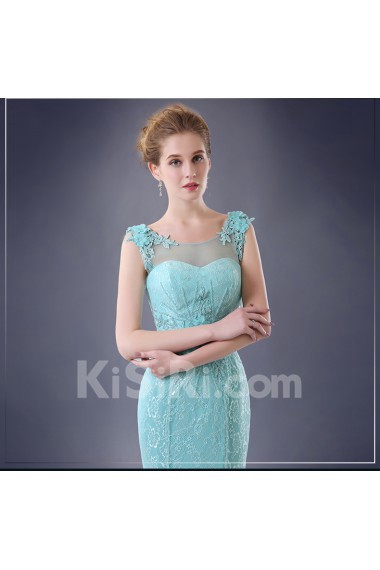 Chiffon, Lace Scoop Floor Length Sleeveless Mermaid Dress with Handmade Flowers