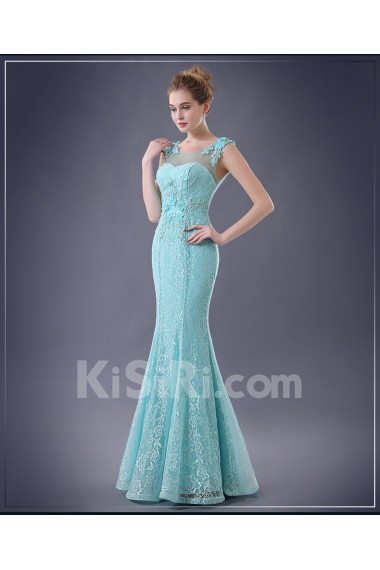 Chiffon, Lace Scoop Floor Length Sleeveless Mermaid Dress with Handmade Flowers