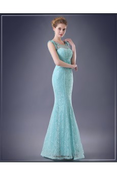 Chiffon, Lace Scoop Floor Length Sleeveless Mermaid Dress with Handmade Flowers