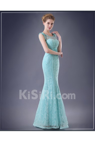 Chiffon, Lace Scoop Floor Length Sleeveless Mermaid Dress with Handmade Flowers