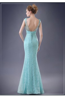 Chiffon, Lace Scoop Floor Length Sleeveless Mermaid Dress with Handmade Flowers