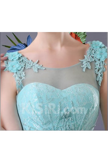 Chiffon, Lace Scoop Floor Length Sleeveless Mermaid Dress with Handmade Flowers