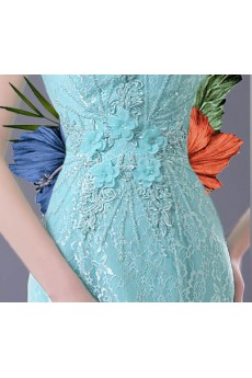 Chiffon, Lace Scoop Floor Length Sleeveless Mermaid Dress with Handmade Flowers