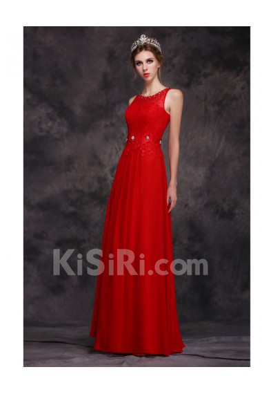 Chiffon Jewel Floor Length Sleeveless A-line Dress with Rhinestone