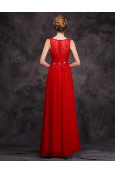 Chiffon Jewel Floor Length Sleeveless A-line Dress with Rhinestone