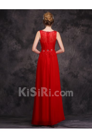 Chiffon Jewel Floor Length Sleeveless A-line Dress with Rhinestone