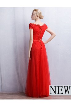 Tulle, Lace Off-the-Shoulder Floor Length Cap Sleeve A-line Dress with Bow