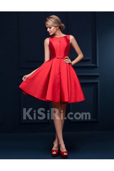 Taffeta Jewel Mini/Short Sleeveless A-line Dress with Bow