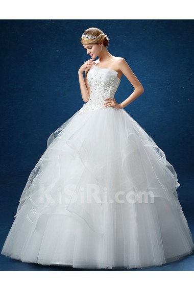 Organza Scallop Floor Length Sleeveless Ball Gown Dress with Lace