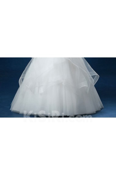 Organza Scallop Floor Length Sleeveless Ball Gown Dress with Lace