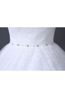 Lace Off-the-Shoulder Floor Length Ball Gown Dress with Pearl