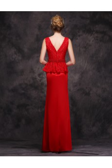 Chiffon V-neck Floor Length Sleeveless Sheath Dress with Beads