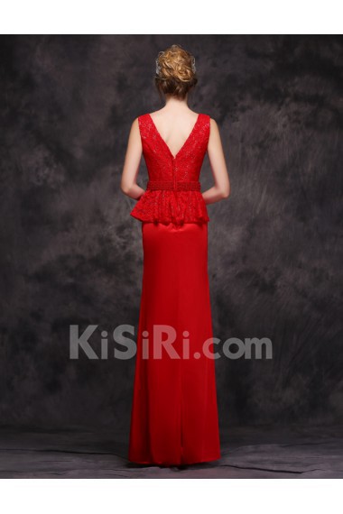 Chiffon V-neck Floor Length Sleeveless Sheath Dress with Beads