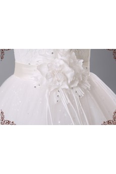 Lace, Organza Scoop Floor Length Cap Sleeve Ball Gown Dress with Handmade Flowers