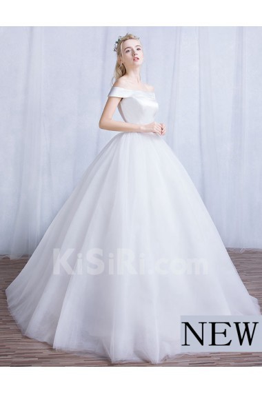 Tulle, Satin Off-the-Shoulder Floor Length Ball Gown Dress with Sash