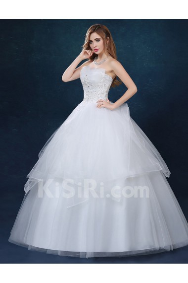 Tulle Scallop Floor Length Sleeveless Ball Gown Dress with Rhinestone