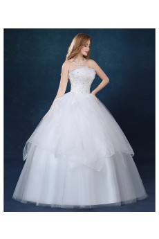 Tulle Scallop Floor Length Sleeveless Ball Gown Dress with Rhinestone