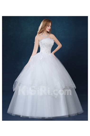 Tulle Scallop Floor Length Sleeveless Ball Gown Dress with Rhinestone