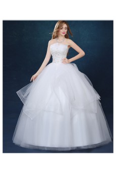 Tulle Scallop Floor Length Sleeveless Ball Gown Dress with Rhinestone