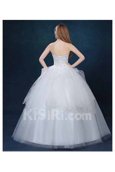 Tulle Scallop Floor Length Sleeveless Ball Gown Dress with Rhinestone