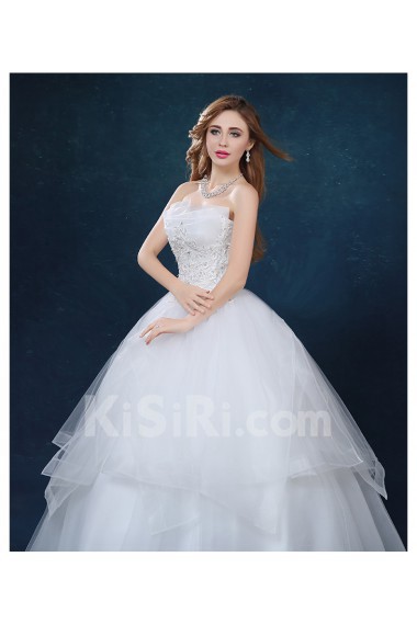 Tulle Scallop Floor Length Sleeveless Ball Gown Dress with Rhinestone