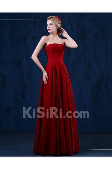 Satin Strapless Floor Length Sleeveless A-line Dress