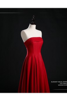 Satin Strapless Floor Length Sleeveless A-line Dress