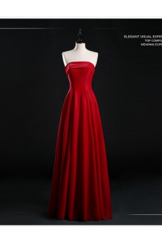 Satin Strapless Floor Length Sleeveless A-line Dress