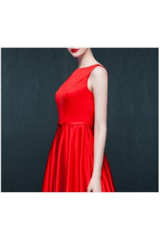 Satin V-neck Knee-Length Sleeveless A-line Dress with Bow