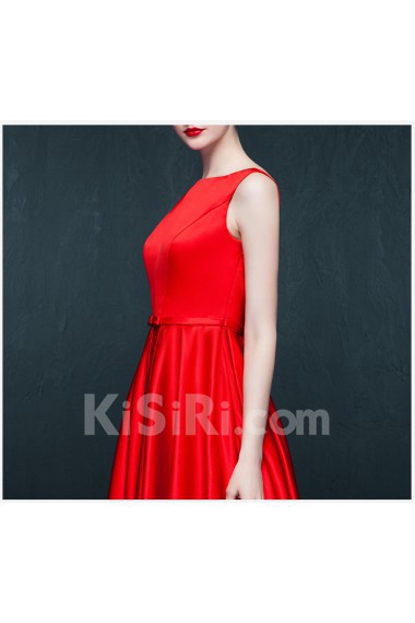 Satin V-neck Knee-Length Sleeveless A-line Dress with Bow