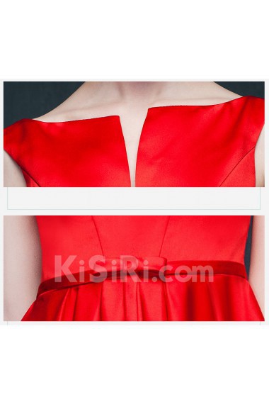 Satin V-neck Knee-Length Sleeveless A-line Dress with Bow