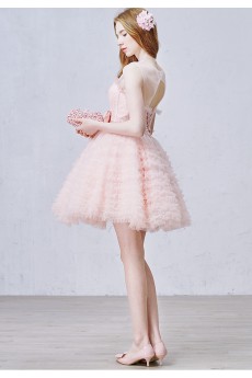 Lace, Tulle Jewel Mini/Short Sleeveless Ball Gown Dress with Bow