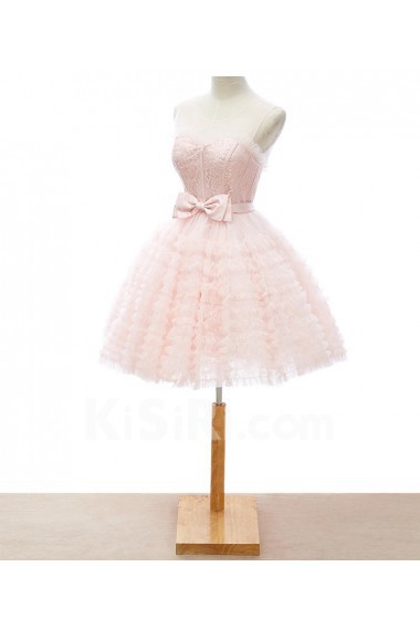 Lace, Tulle Jewel Mini/Short Sleeveless Ball Gown Dress with Bow