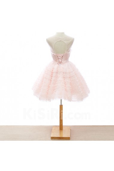 Lace, Tulle Jewel Mini/Short Sleeveless Ball Gown Dress with Bow