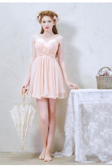 Chiffon Jewel Mini/Short Sleeveless A-line Dress with Rhinestone